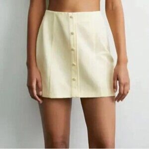 Zara Linen Blend Mini Skirt Button Front Spring Yellow Easter Women's Size XS